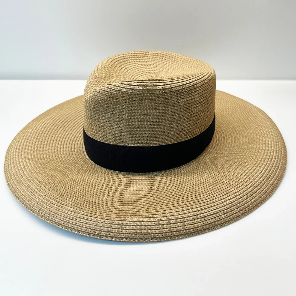 Eric Javits Wide-Brim Straw Hat with Black Band - Picture 2 of 8